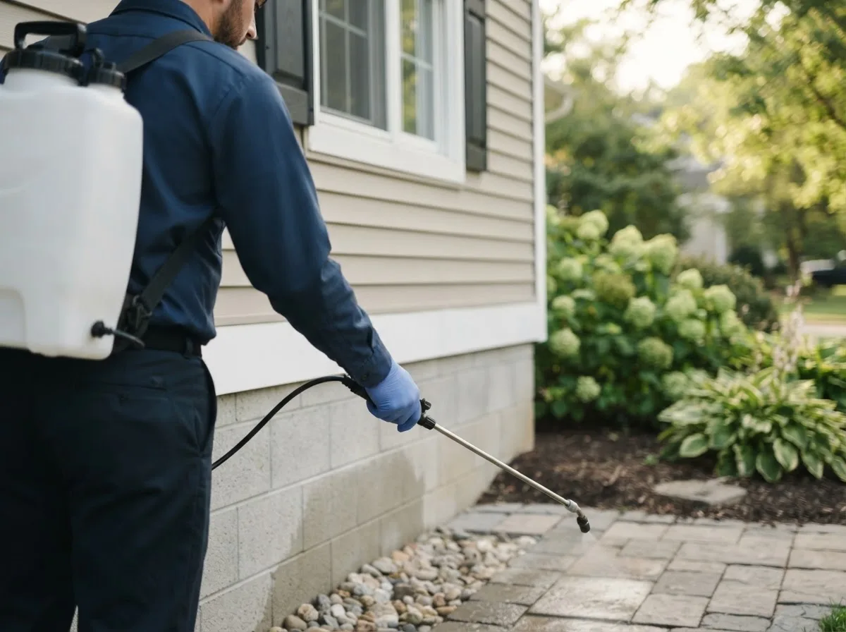 Pest control technician inspecting a home in Blencoe, IA